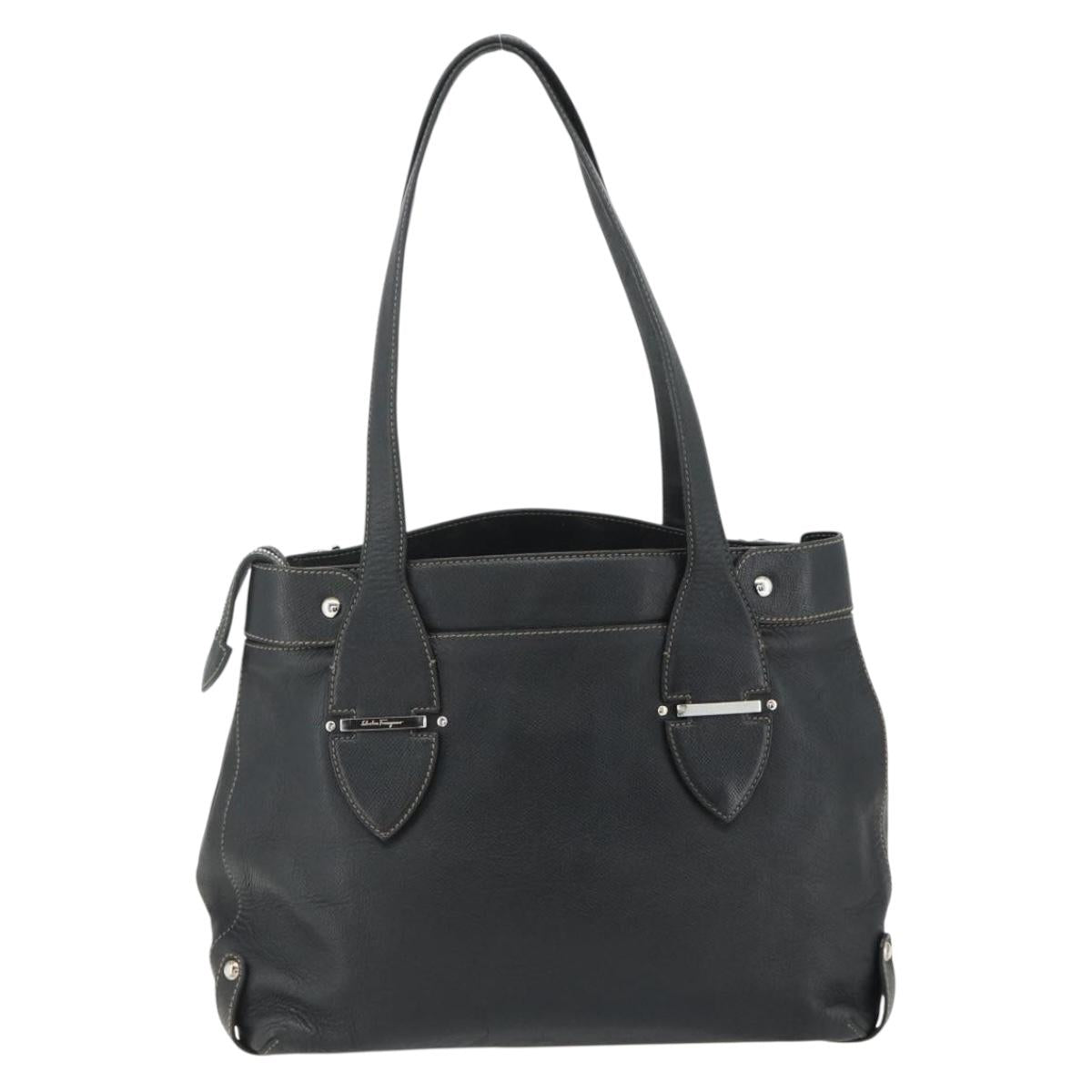 Salvatore Ferragamo Tote Bag Leather Black Silver Auth ka4136