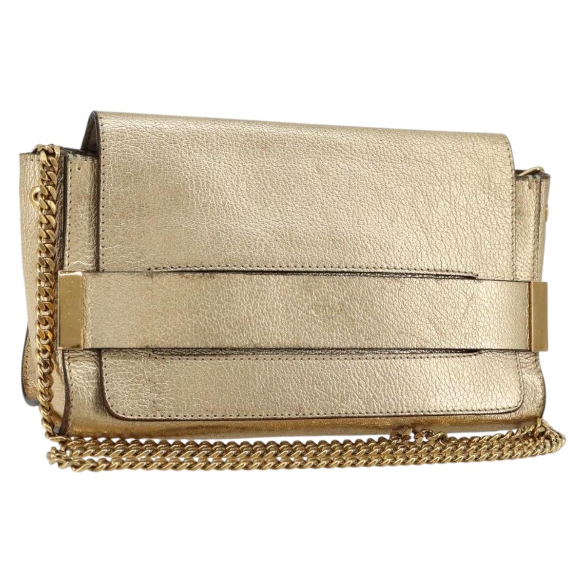 Chloe Chain Shoulder Bag Leather Gold Auth ka4137A