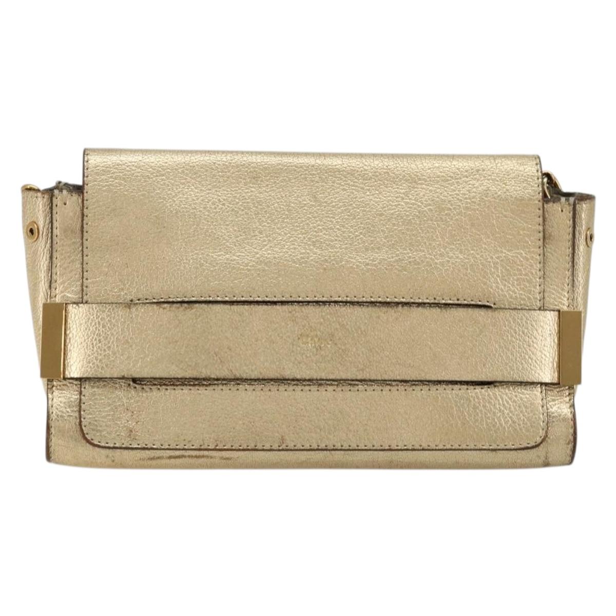 Chloe Chain Shoulder Bag Leather Gold Auth ka4137A