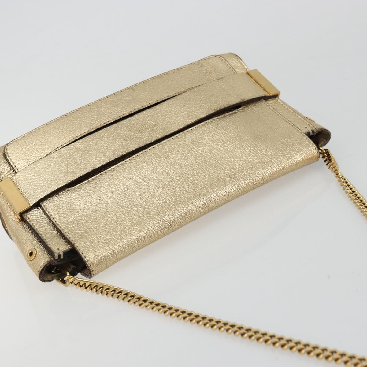 Chloe Chain Shoulder Bag Leather Gold Auth ka4137A