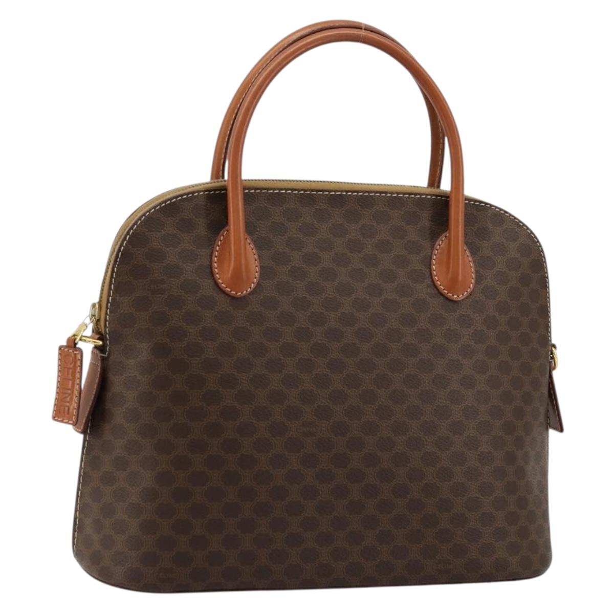 CELINE Macadam Canvas Hand Bag PVC Leather Brown Gold Auth ka4139
