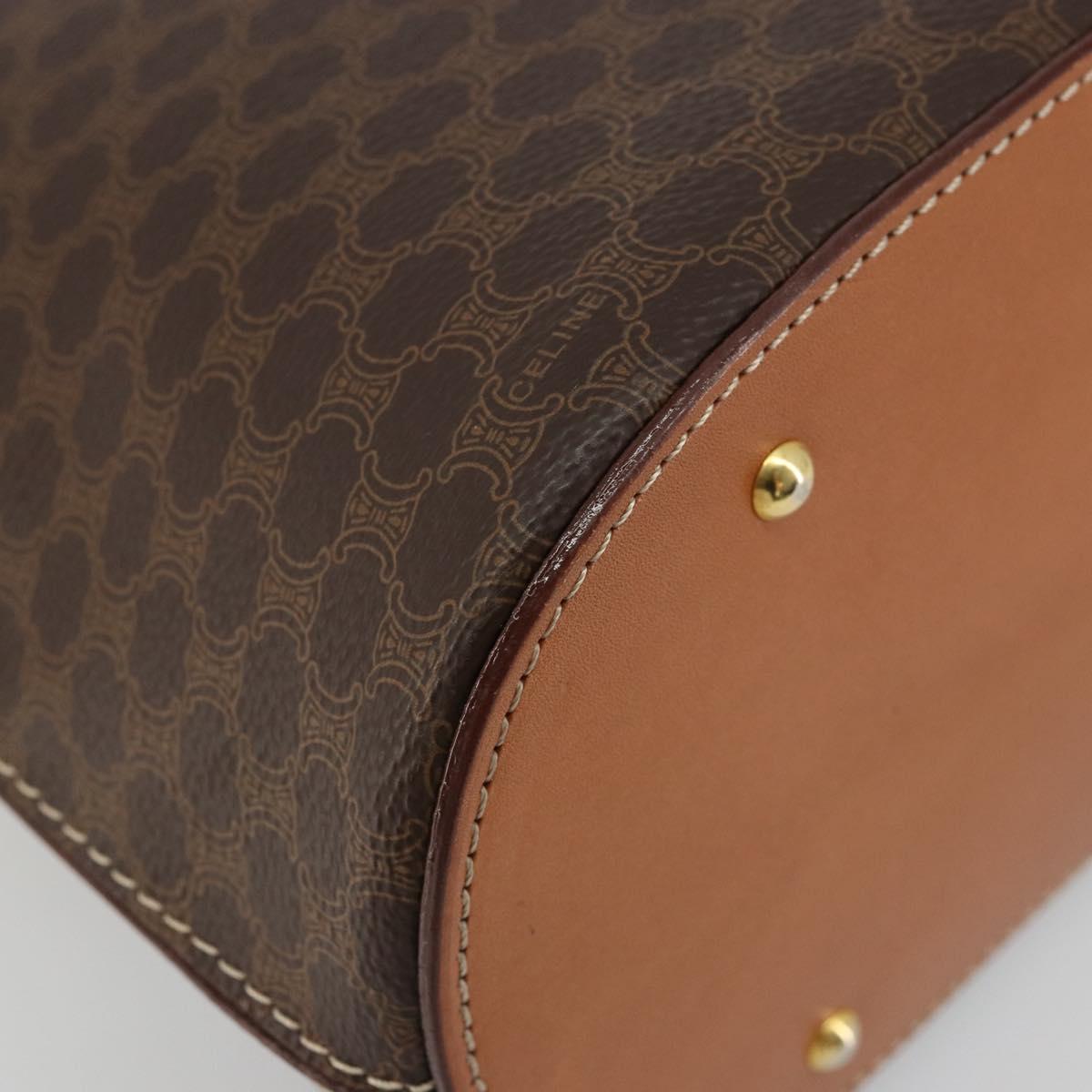 CELINE Macadam Canvas Hand Bag PVC Leather Brown Gold Auth ka4139