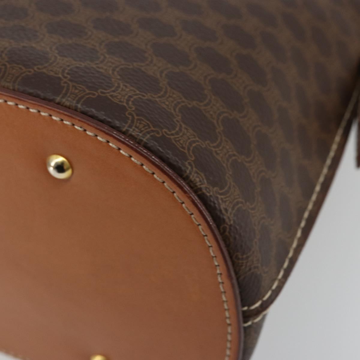 CELINE Macadam Canvas Hand Bag PVC Leather Brown Gold Auth ka4139