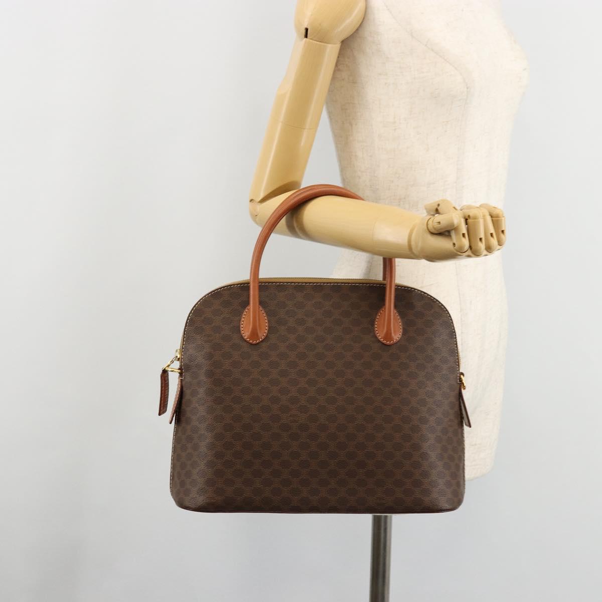 CELINE Macadam Canvas Hand Bag PVC Leather Brown Gold Auth ka4139