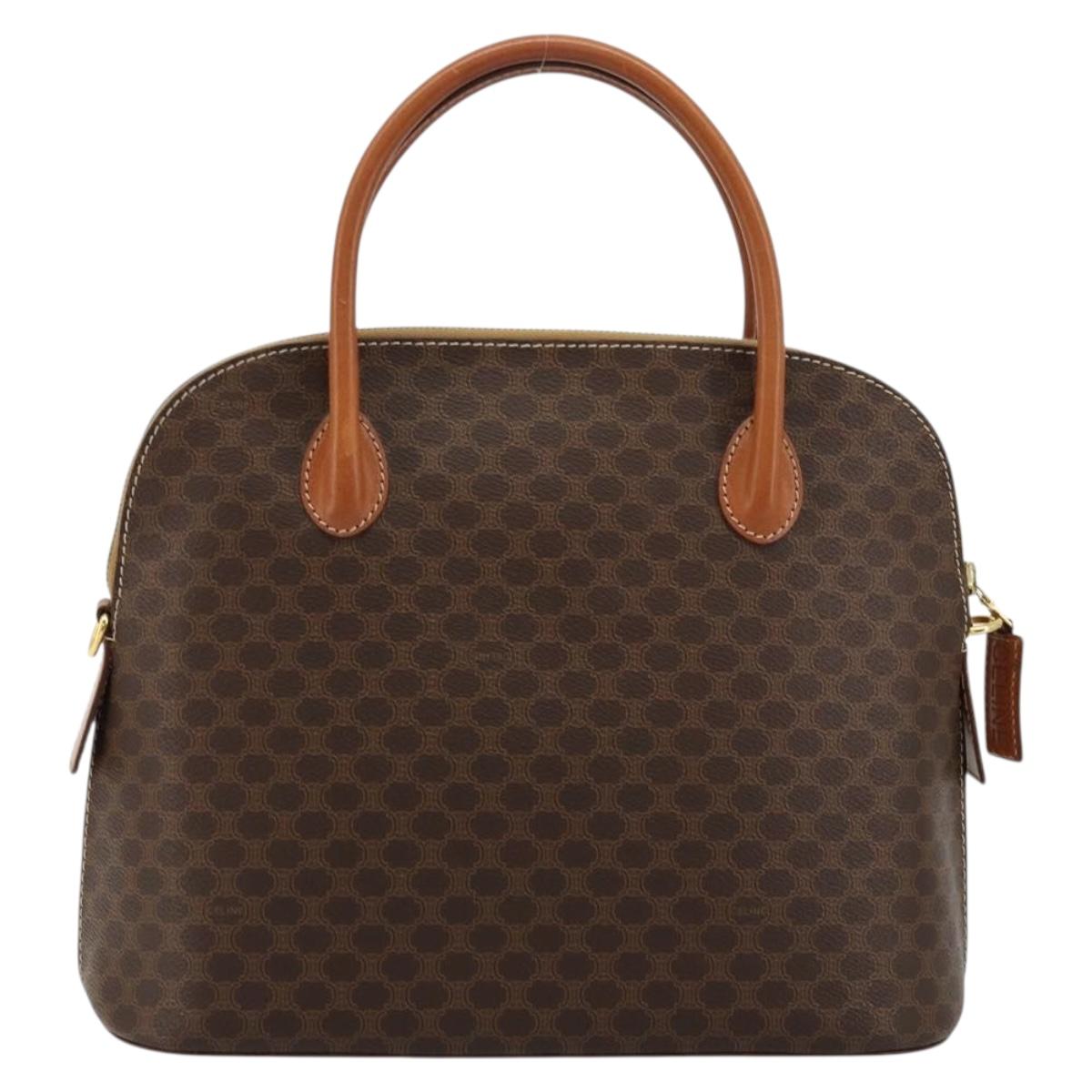 CELINE Macadam Canvas Hand Bag PVC Leather Brown Gold Auth ka4139