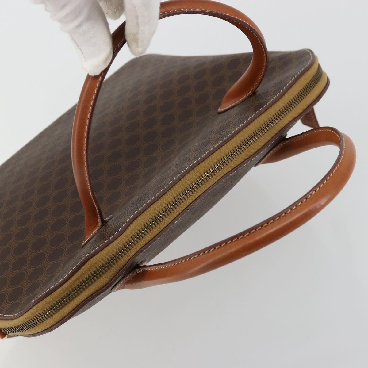 CELINE Macadam Canvas Hand Bag PVC Leather Brown Gold Auth ka4139