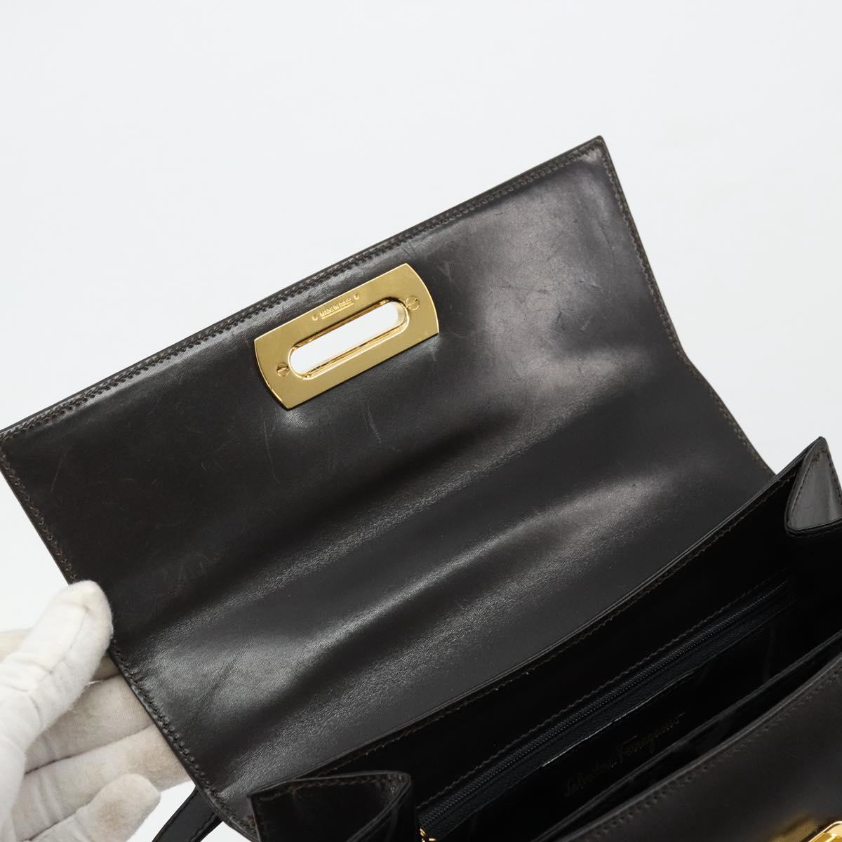 Salvatore Ferragamo Gancini Hand Bag Leather 2way Black Gold Auth ka4140