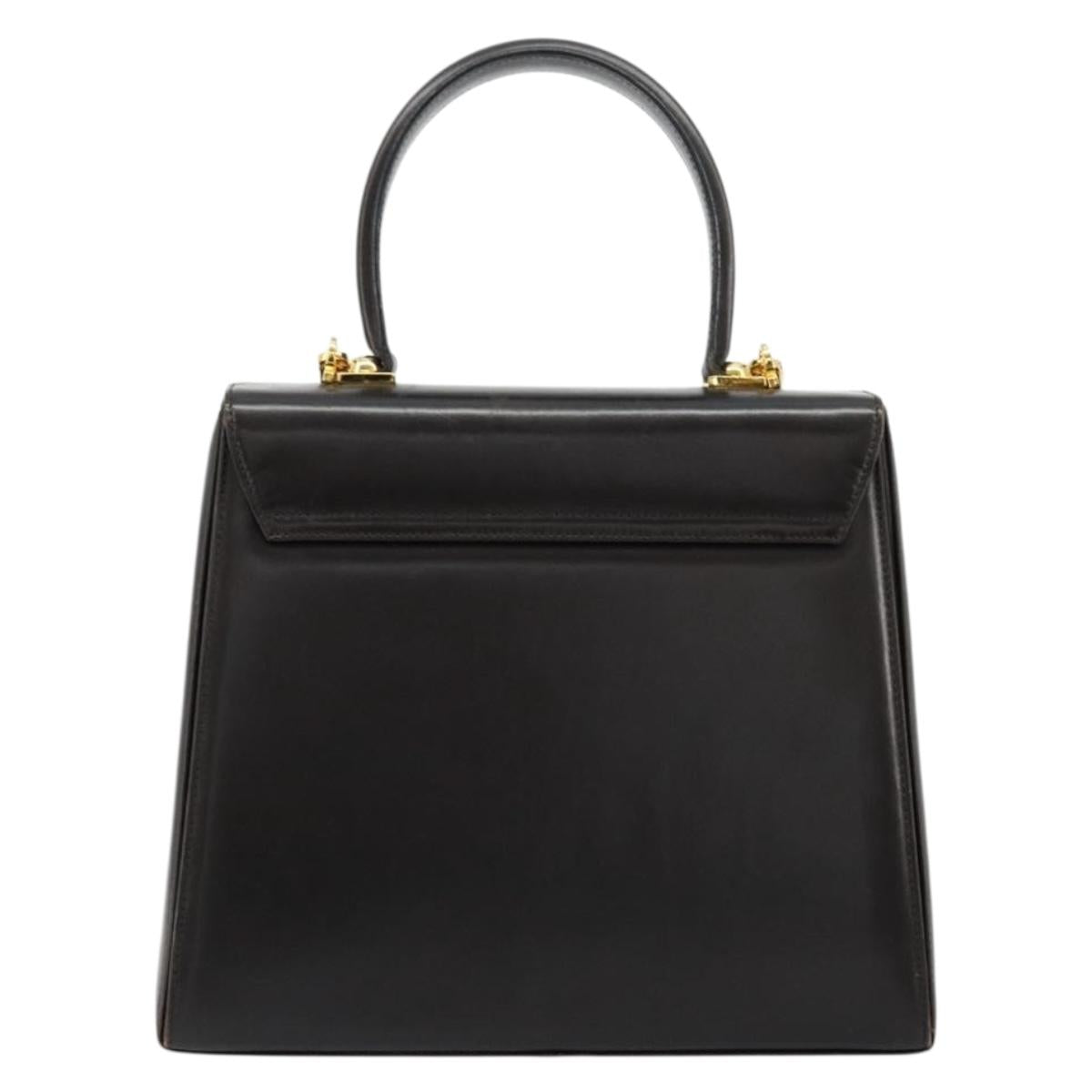 Salvatore Ferragamo Gancini Hand Bag Leather 2way Black Gold Auth ka4140