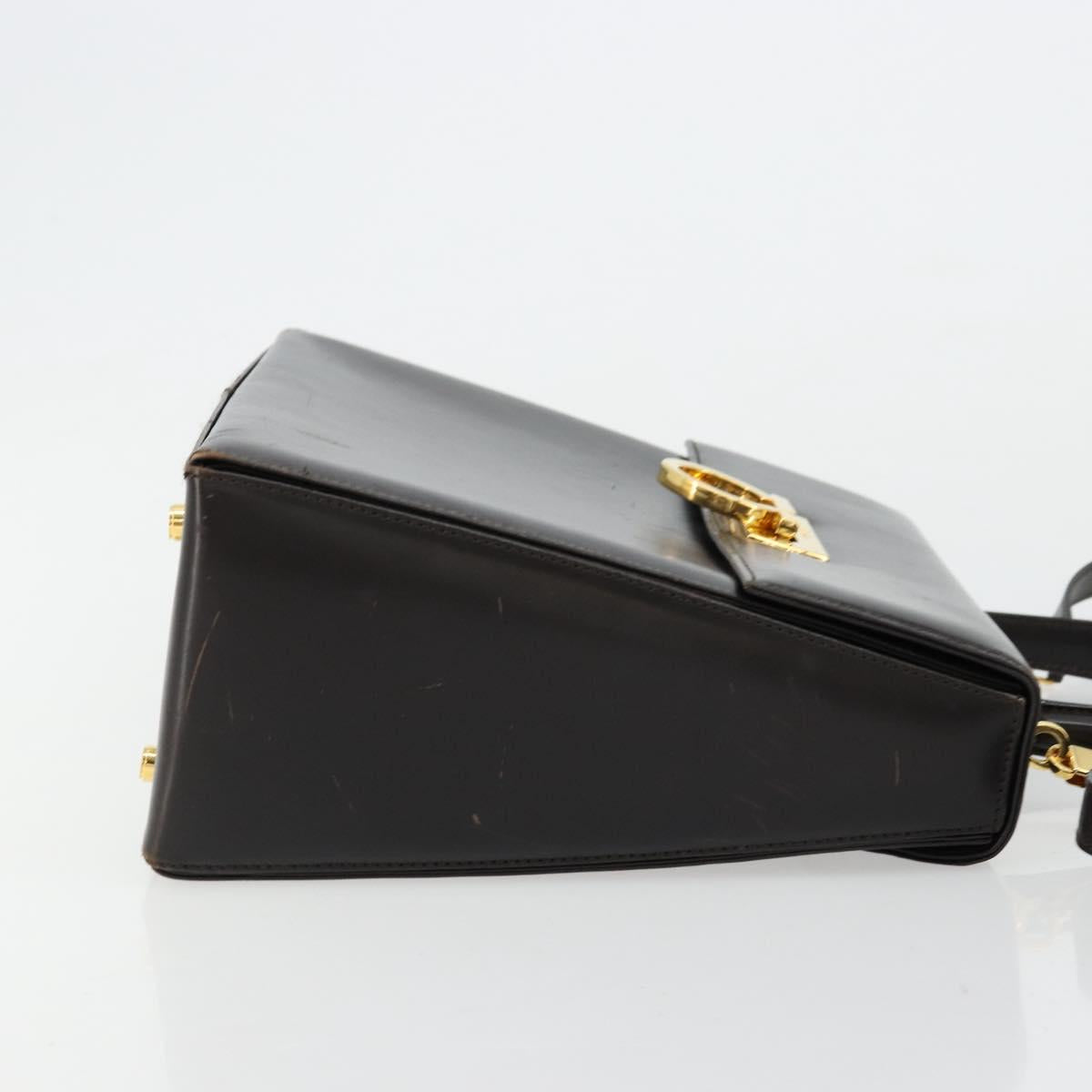 Salvatore Ferragamo Gancini Hand Bag Leather 2way Black Gold Auth ka4140