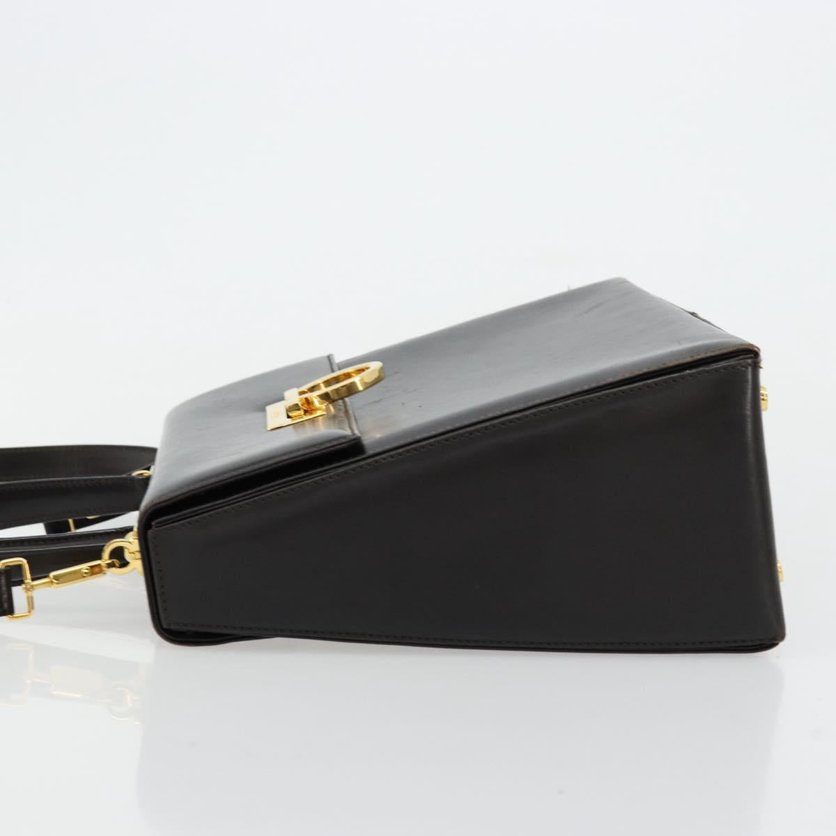 Salvatore Ferragamo Gancini Hand Bag Leather 2way Black Gold Auth ka4140