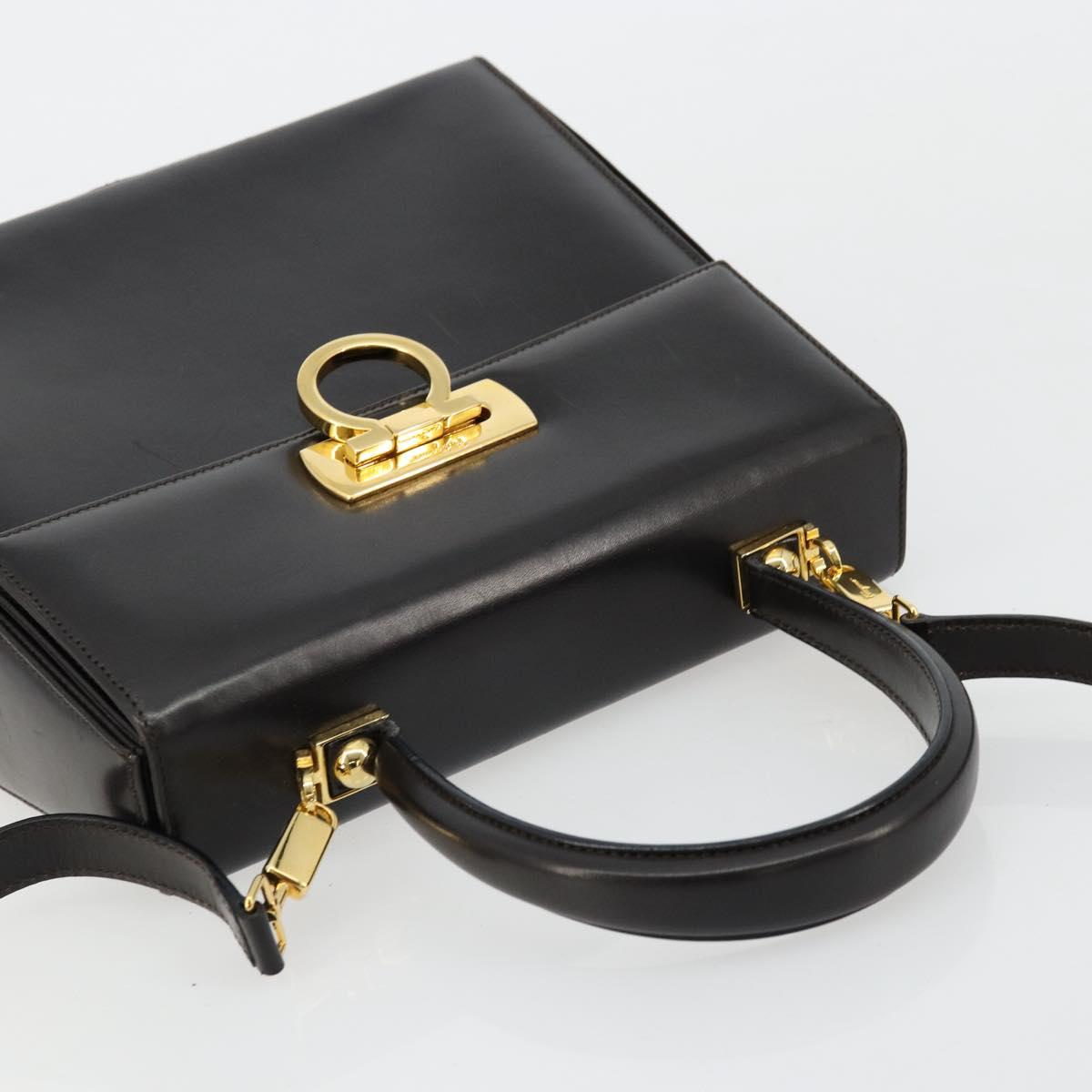 Salvatore Ferragamo Gancini Hand Bag Leather 2way Black Gold Auth ka4140