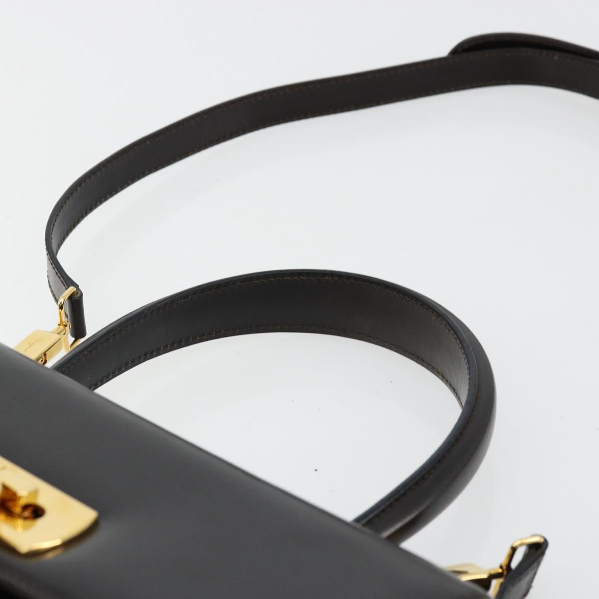 Salvatore Ferragamo Gancini Hand Bag Leather 2way Black Gold Auth ka4140
