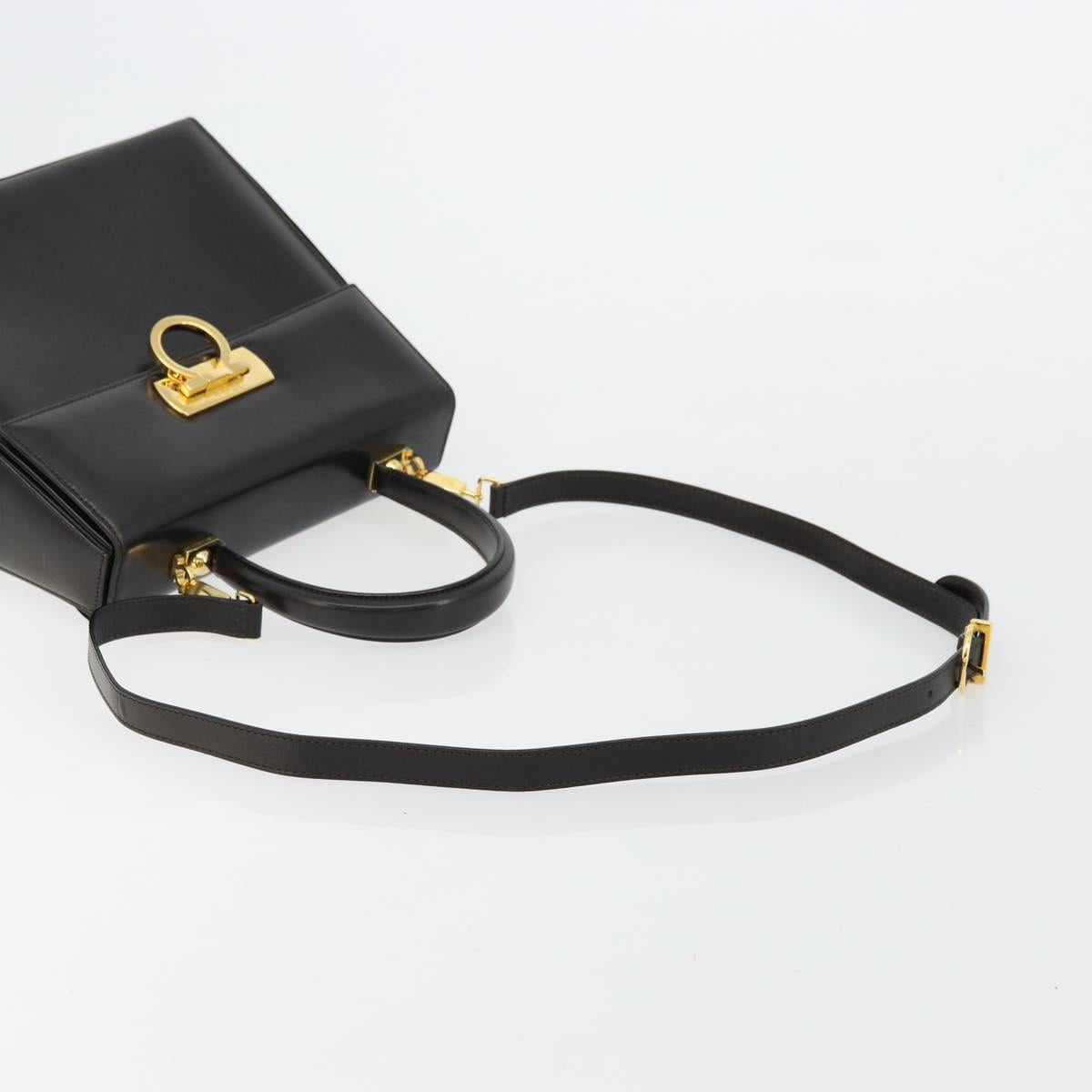Salvatore Ferragamo Gancini Hand Bag Leather 2way Black Gold Auth ka4140