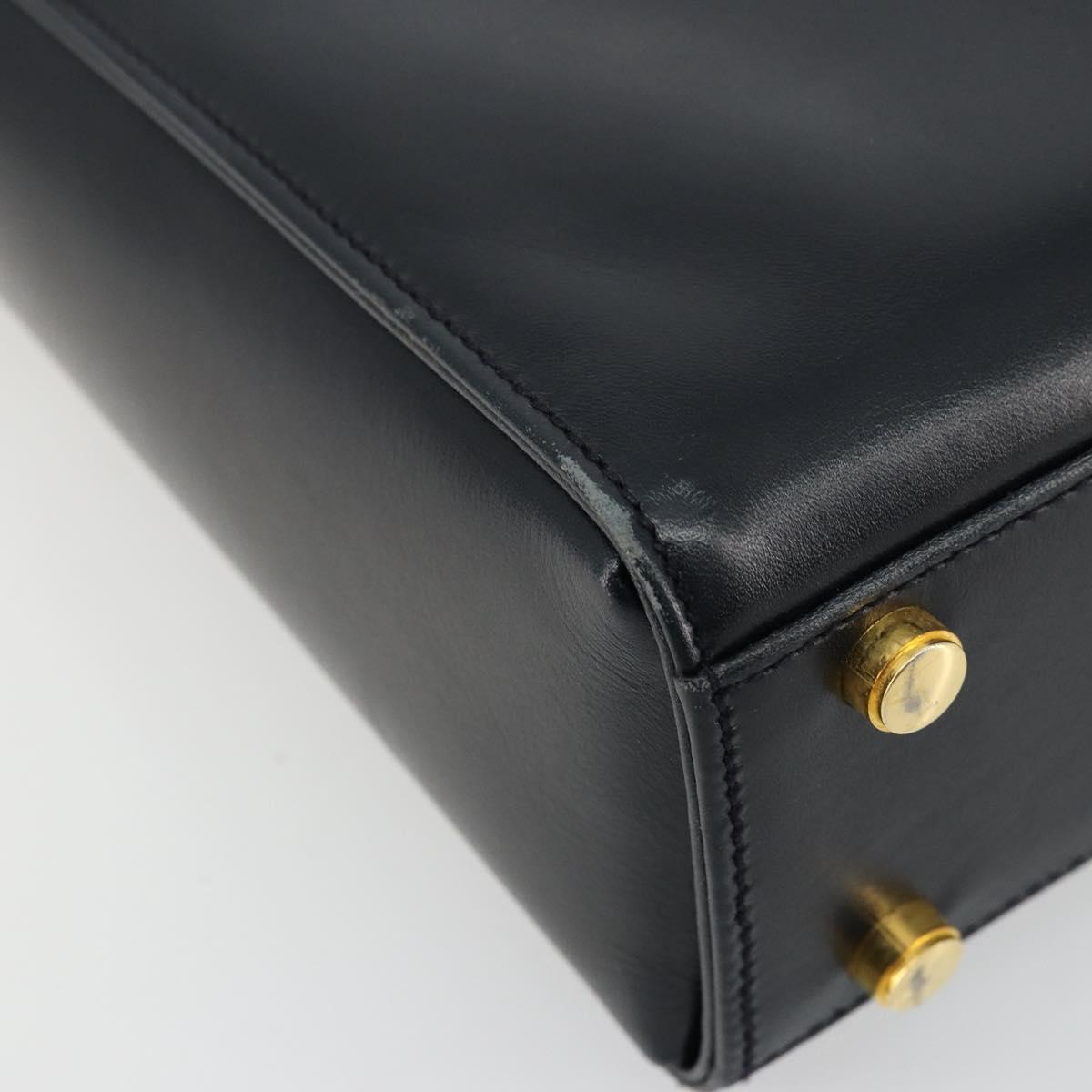 Salvatore Ferragamo Gancini Shoulder Bag Leather Navy Gold Auth ka4141