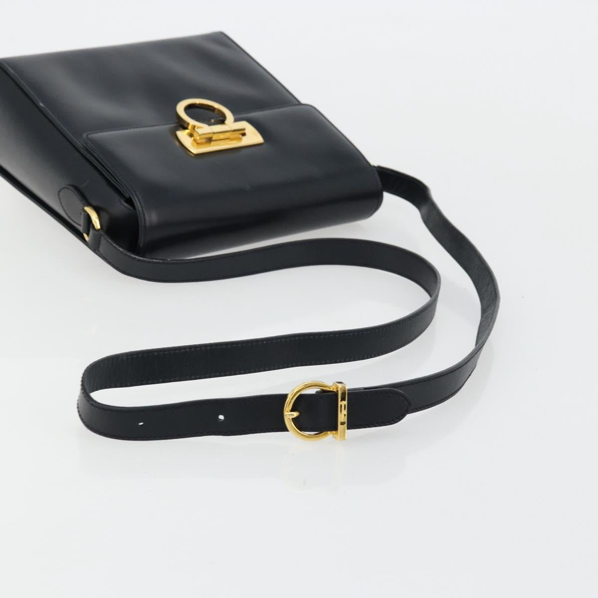 Salvatore Ferragamo Gancini Shoulder Bag Leather Navy Gold Auth ka4141