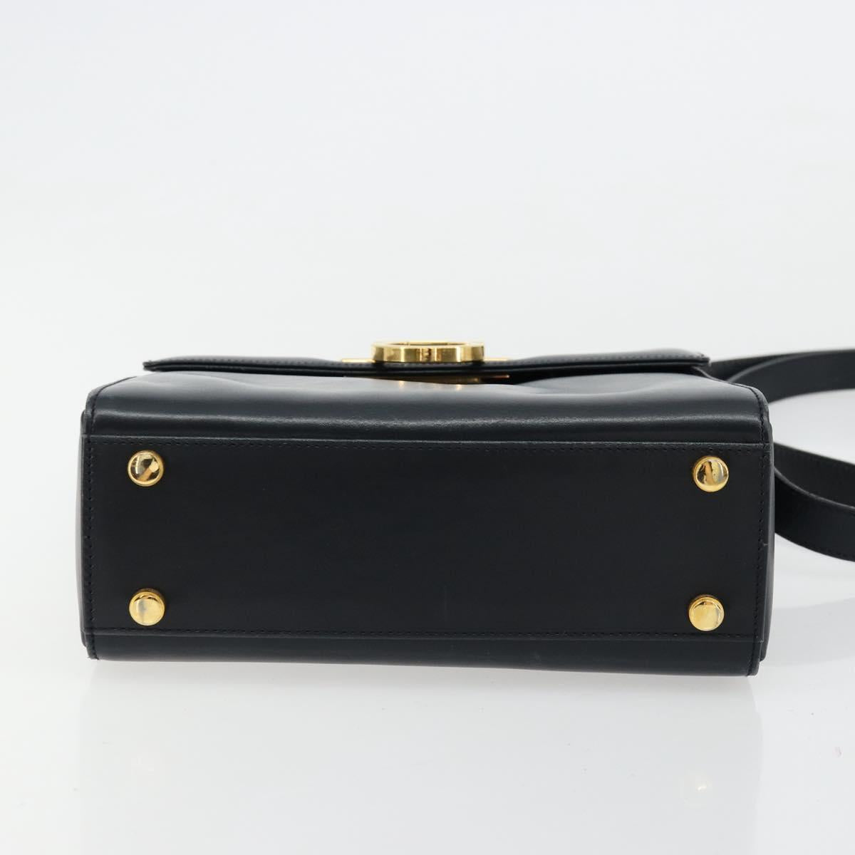 Salvatore Ferragamo Gancini Shoulder Bag Leather Navy Gold Auth ka4141