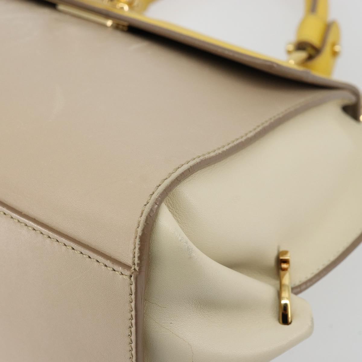 Salvatore Ferragamo Gancini Hand Bag Leather 2way Beige Yellow Auth ka4143A