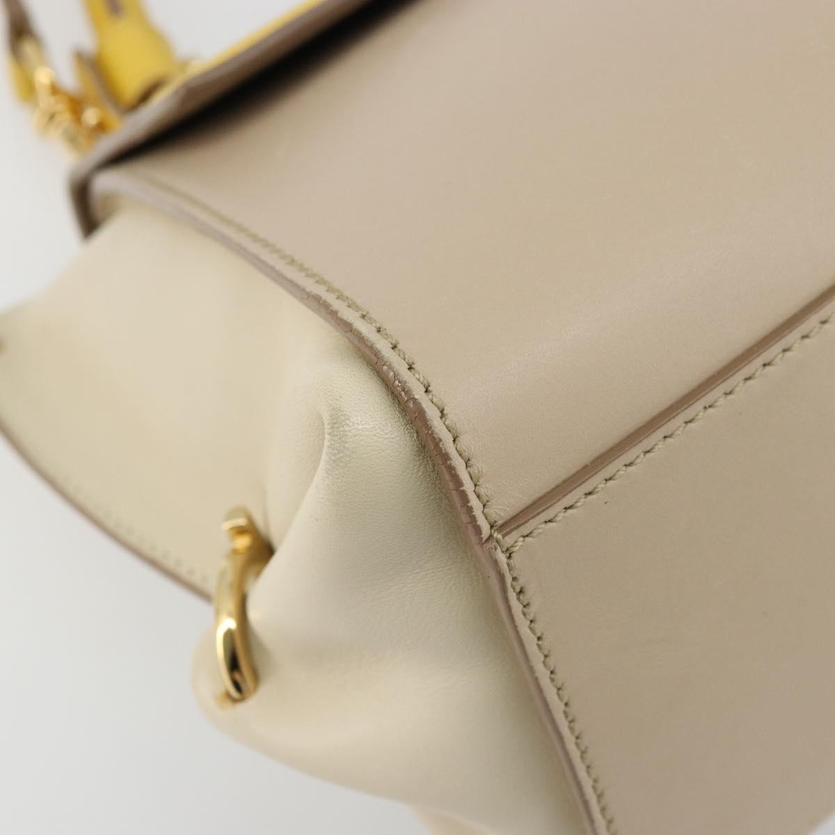 Salvatore Ferragamo Gancini Hand Bag Leather 2way Beige Yellow Auth ka4143A