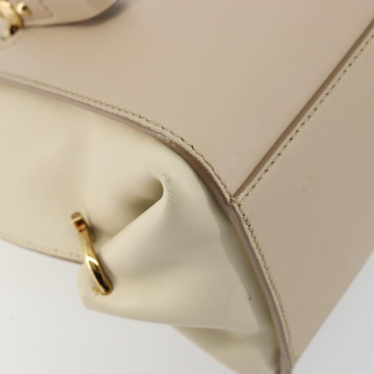 Salvatore Ferragamo Gancini Hand Bag Leather 2way Beige Yellow Auth ka4143A