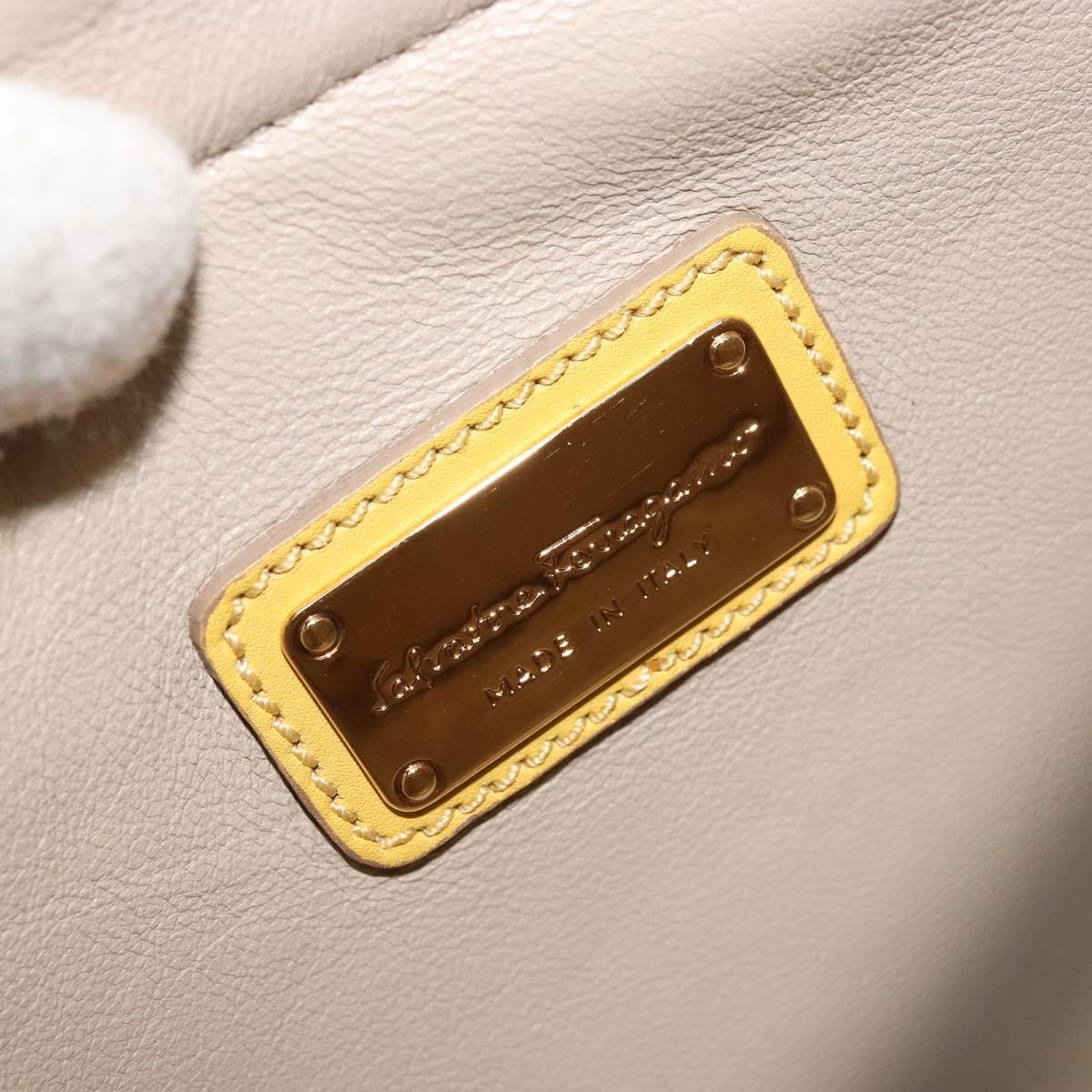 Salvatore Ferragamo Gancini Hand Bag Leather 2way Beige Yellow Auth ka4143A