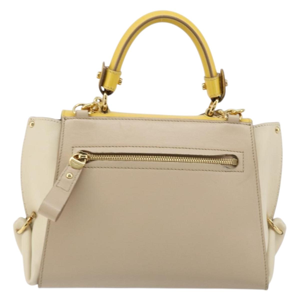 Salvatore Ferragamo Gancini Hand Bag Leather 2way Beige Yellow Auth ka4143A