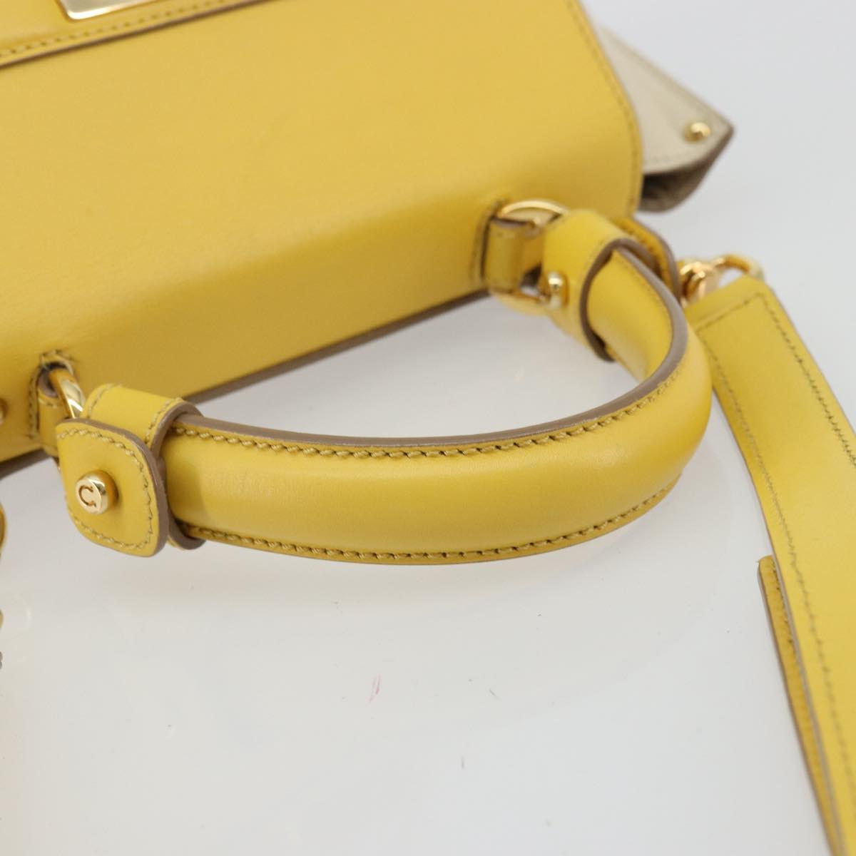 Salvatore Ferragamo Gancini Hand Bag Leather 2way Beige Yellow Auth ka4143A