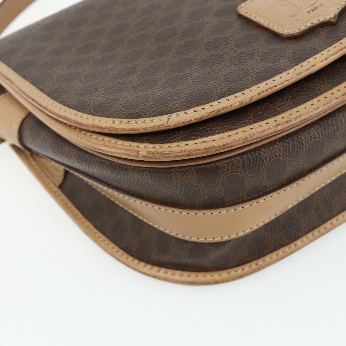 CELINE Macadam Canvas Shoulder Bag PVC Leather Brown Gold Auth ka4144