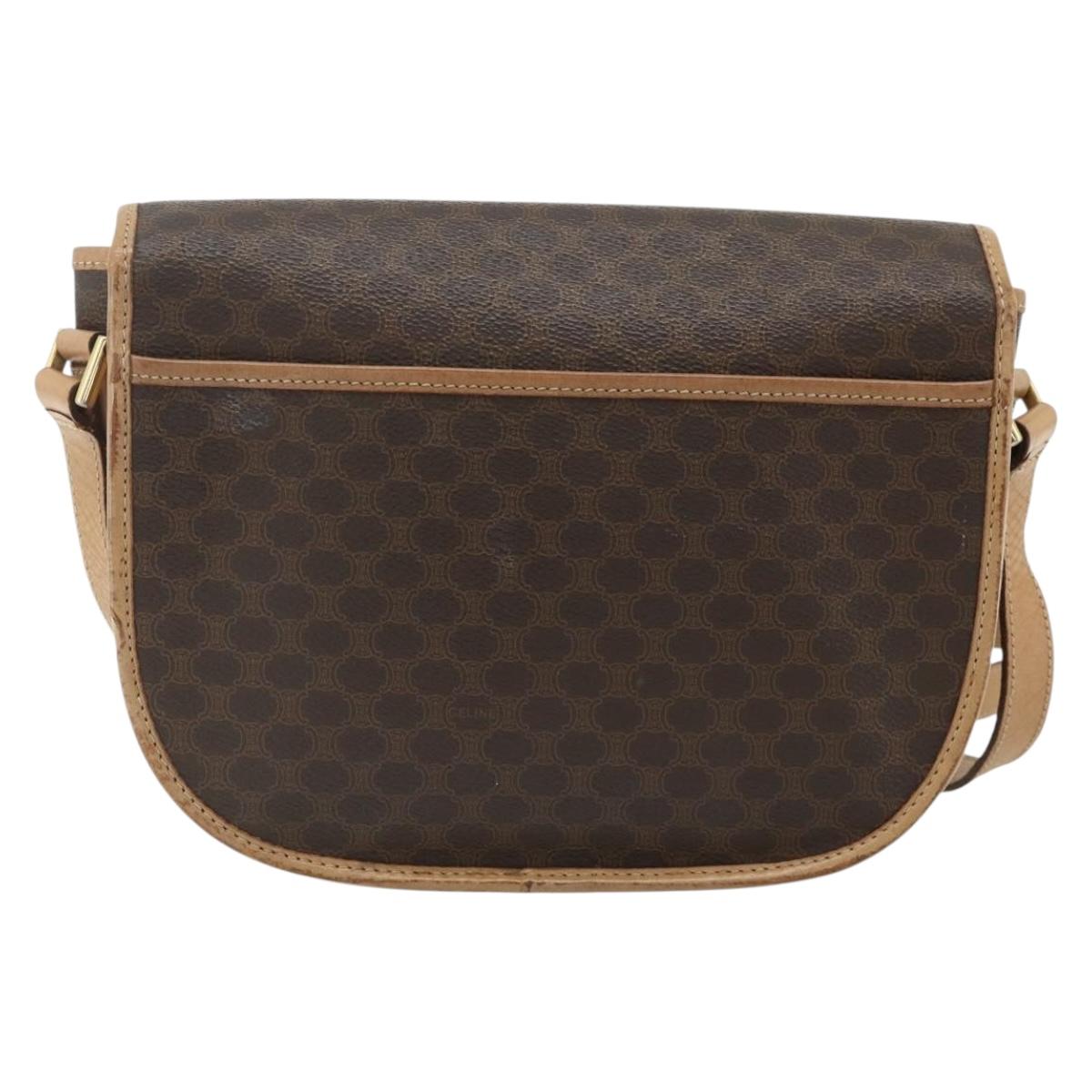 CELINE Macadam Canvas Shoulder Bag PVC Leather Brown Gold Auth ka4144