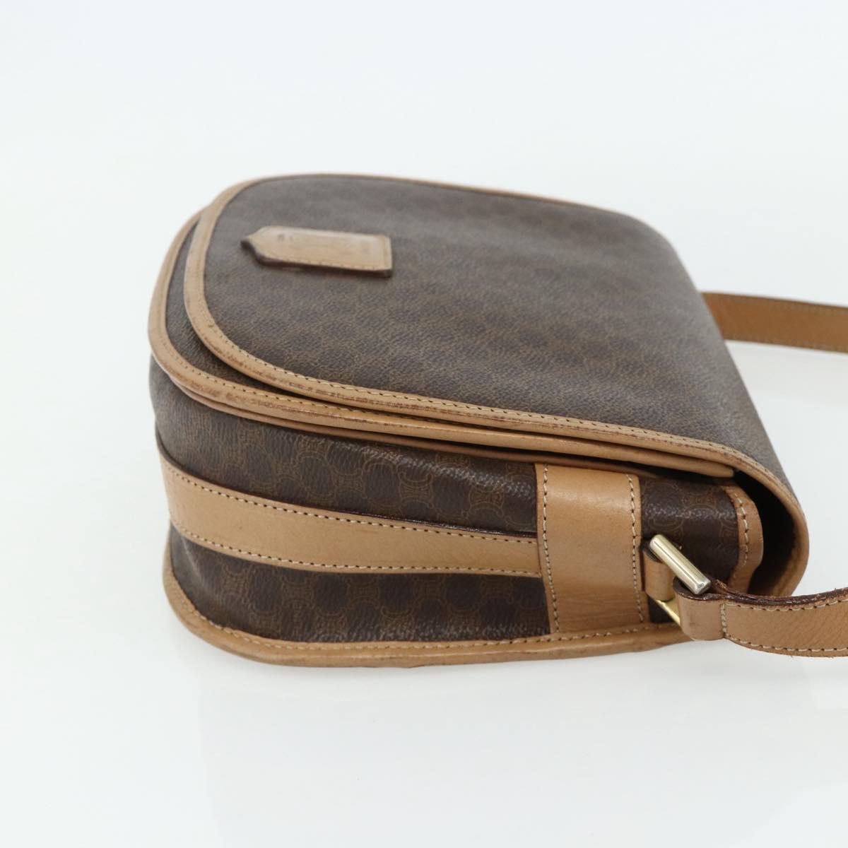 CELINE Macadam Canvas Shoulder Bag PVC Leather Brown Gold Auth ka4144