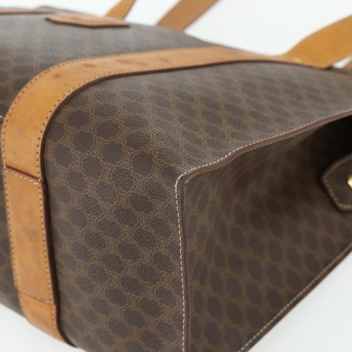 CELINE Macadam Canvas Tote Bag PVC Leather Brown Gold Auth ka4146