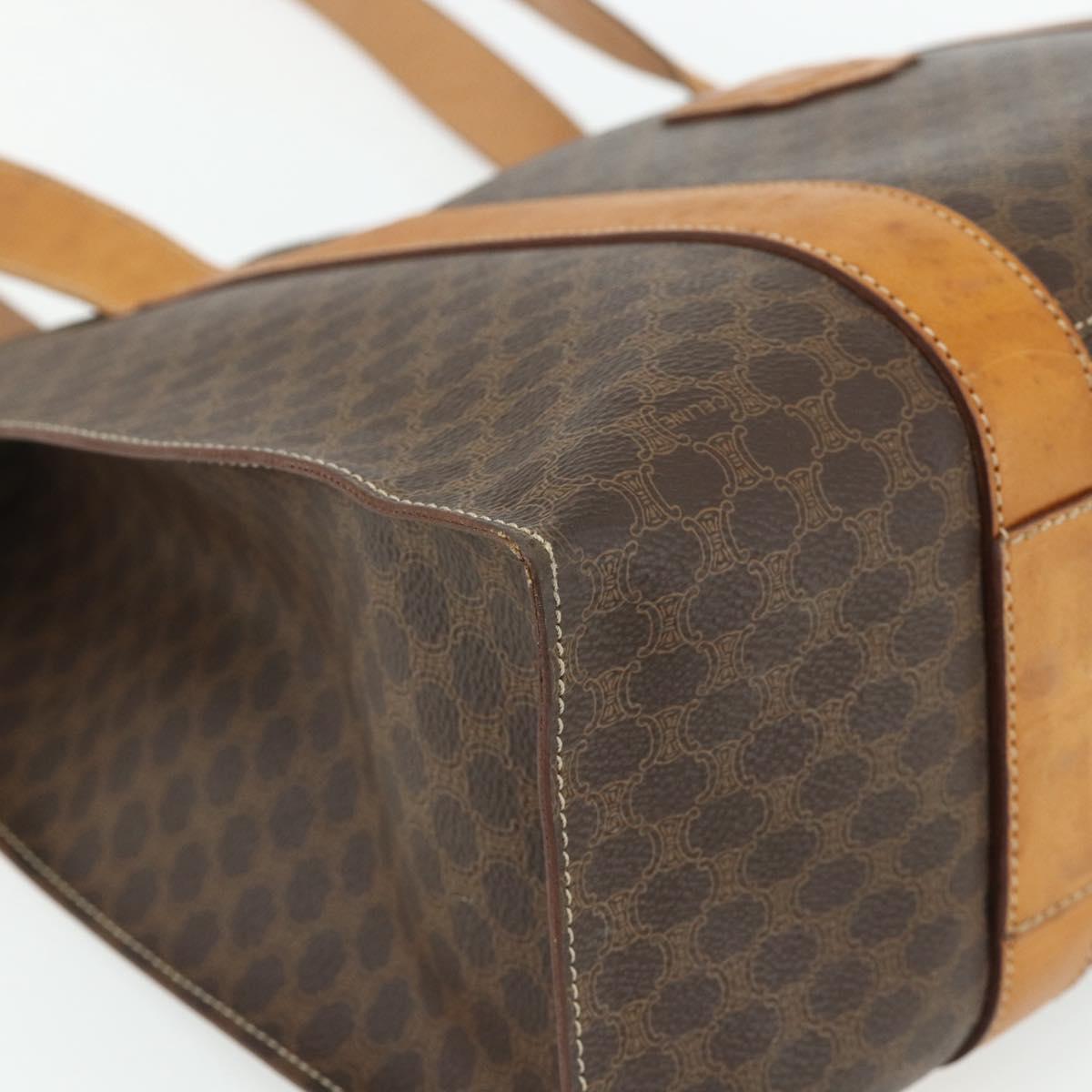 CELINE Macadam Canvas Tote Bag PVC Leather Brown Gold Auth ka4146