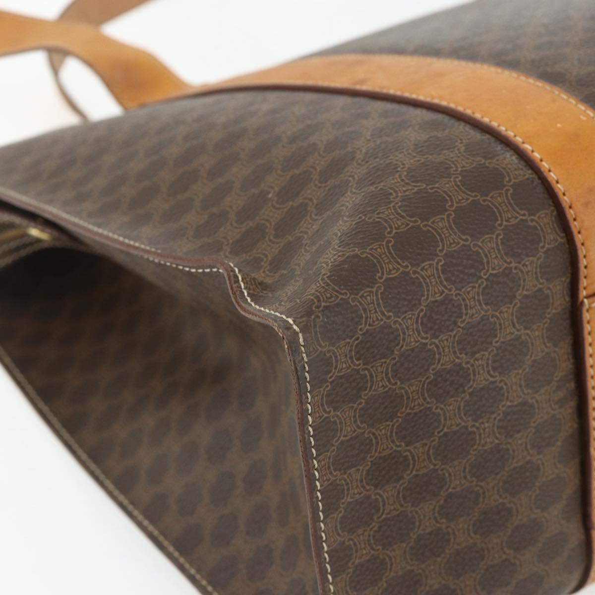 CELINE Macadam Canvas Tote Bag PVC Leather Brown Gold Auth ka4146