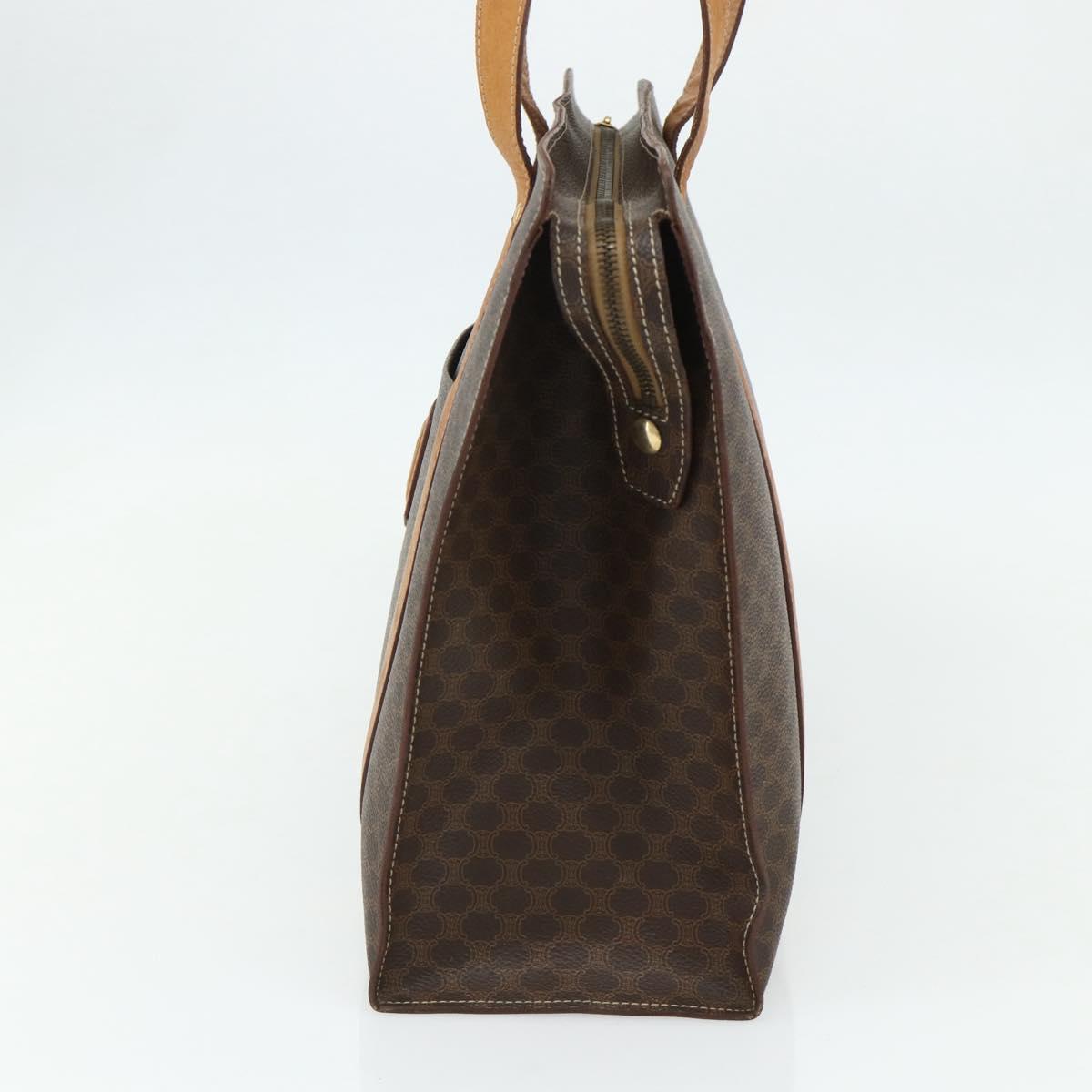 CELINE Macadam Canvas Tote Bag PVC Leather Brown Gold Auth ka4146