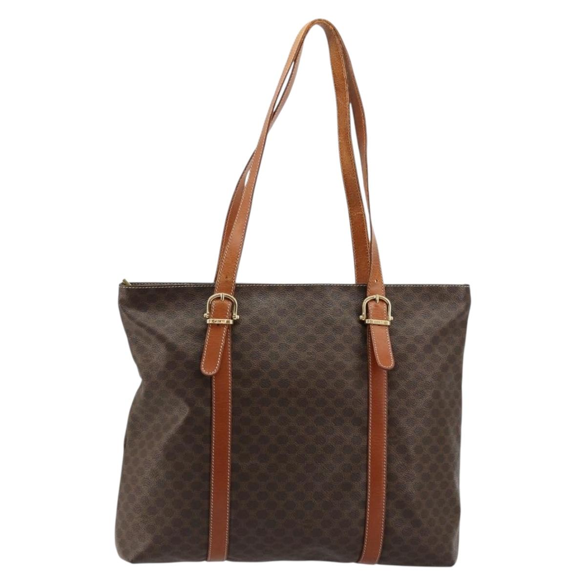 CELINE Macadam Canvas Tote Bag PVC Leather Brown Gold Auth ka4149