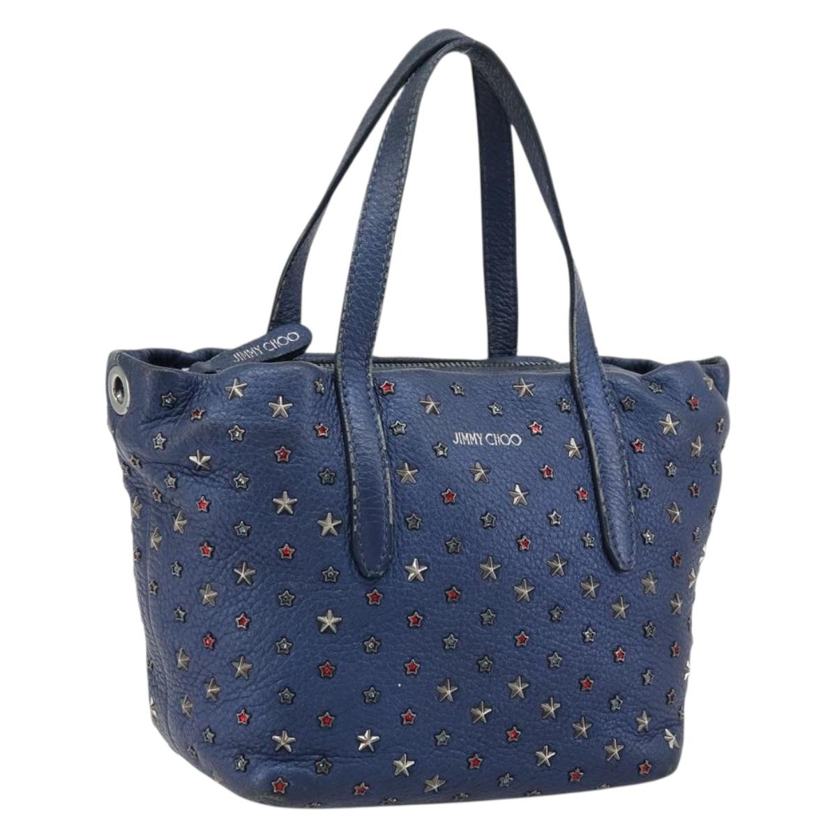 Jimmy Choo Studs Hand Bag Leather 2way Blue Silver Auth ka4151