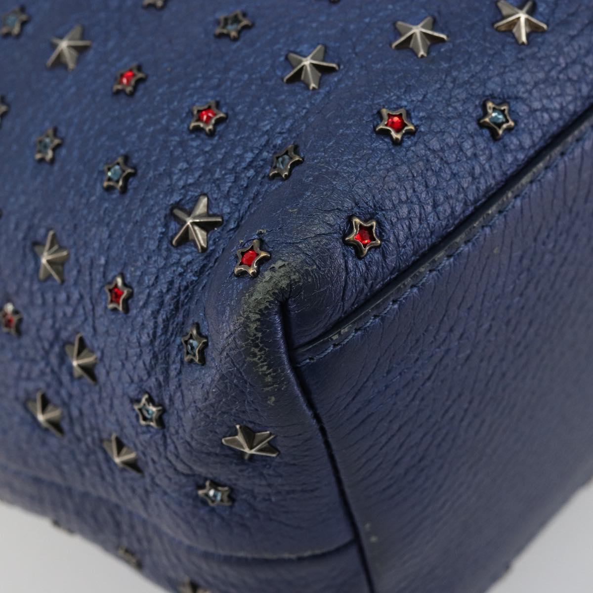 Jimmy Choo Studs Hand Bag Leather 2way Blue Silver Auth ka4151