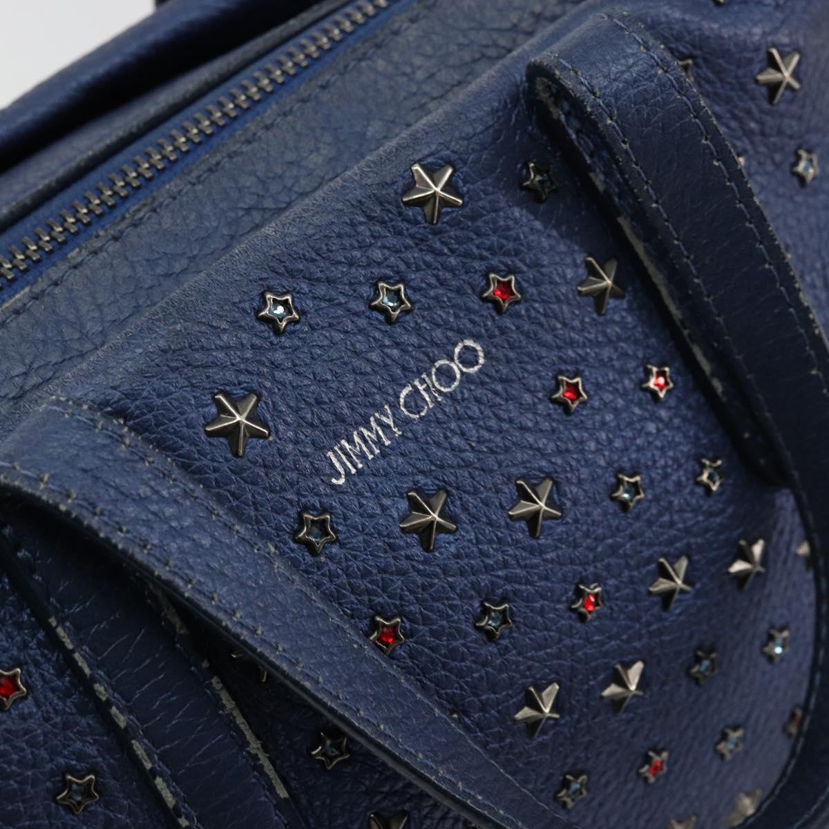 Jimmy Choo Studs Hand Bag Leather 2way Blue Silver Auth ka4151