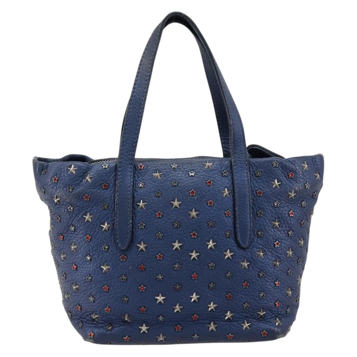 Jimmy Choo Studs Hand Bag Leather 2way Blue Silver Auth ka4151
