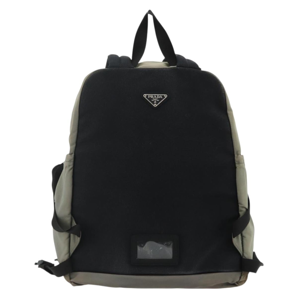 PRADA Backpack Nylon Khaki Silver Auth ka4156