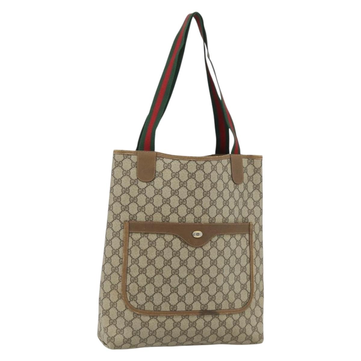GUCCI GG Supreme Web Sherry Line Tote Bag PVC Beige Gold 39 02 003 Auth ka4157