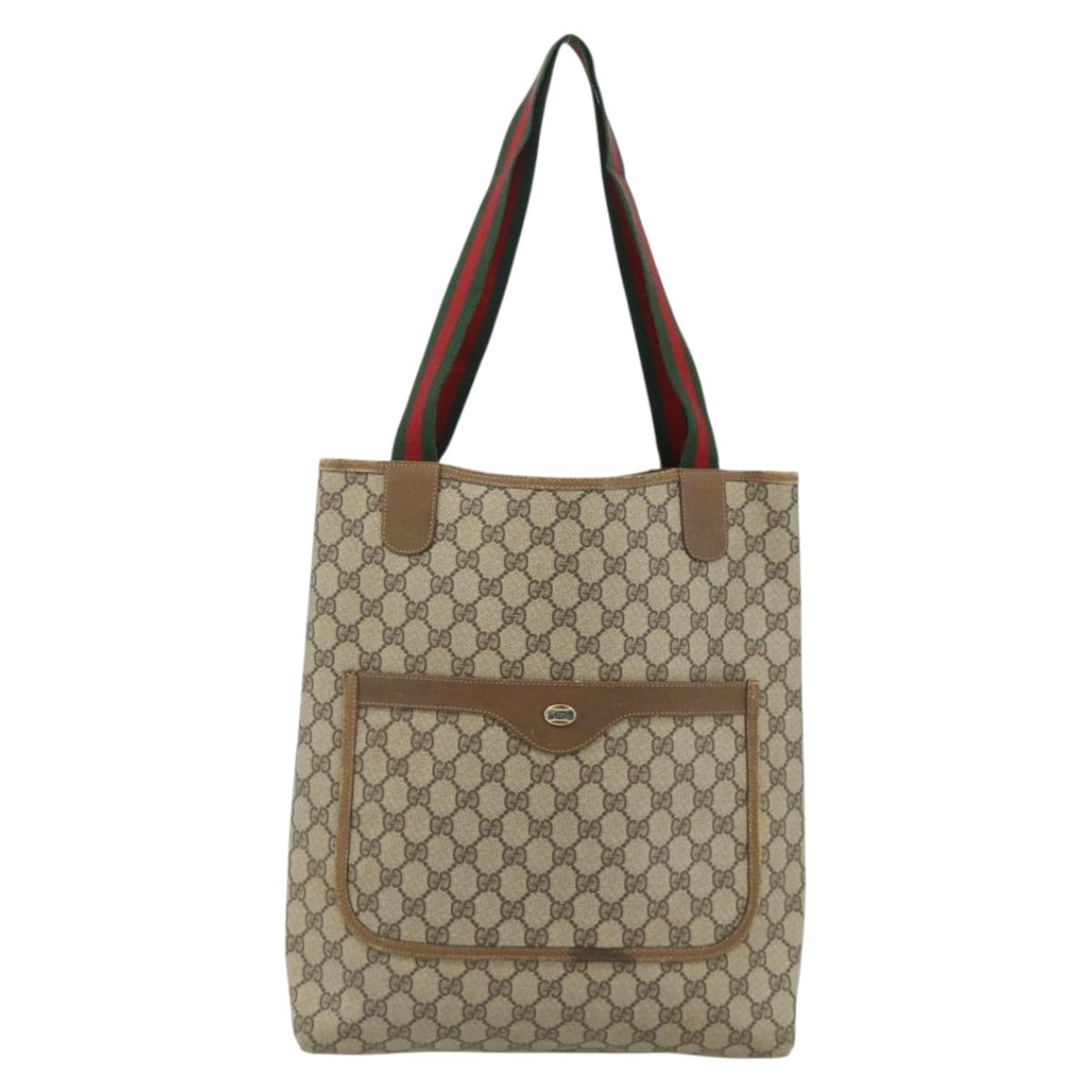 GUCCI GG Supreme Web Sherry Line Tote Bag PVC Beige Gold 39 02 003 Auth ka4157