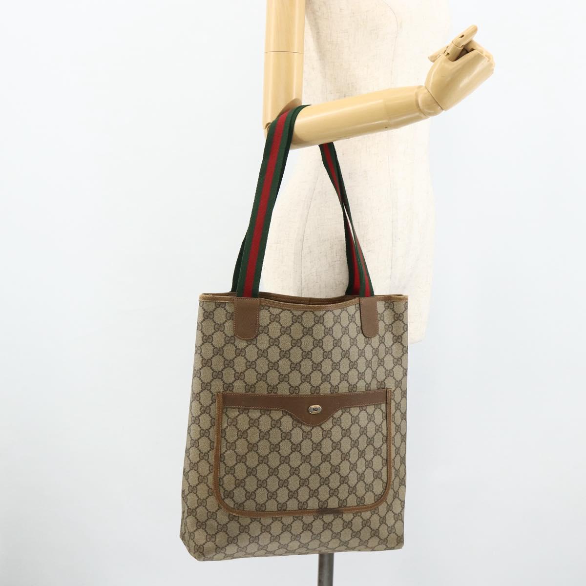 GUCCI GG Supreme Web Sherry Line Tote Bag PVC Beige Gold 39 02 003 Auth ka4157