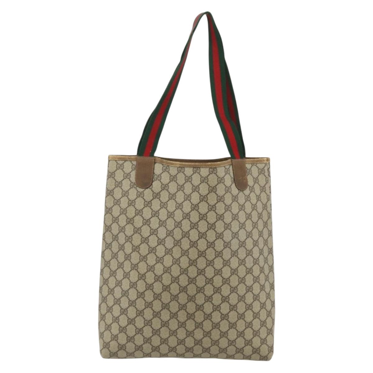 GUCCI GG Supreme Web Sherry Line Tote Bag PVC Beige Gold 39 02 003 Auth ka4157