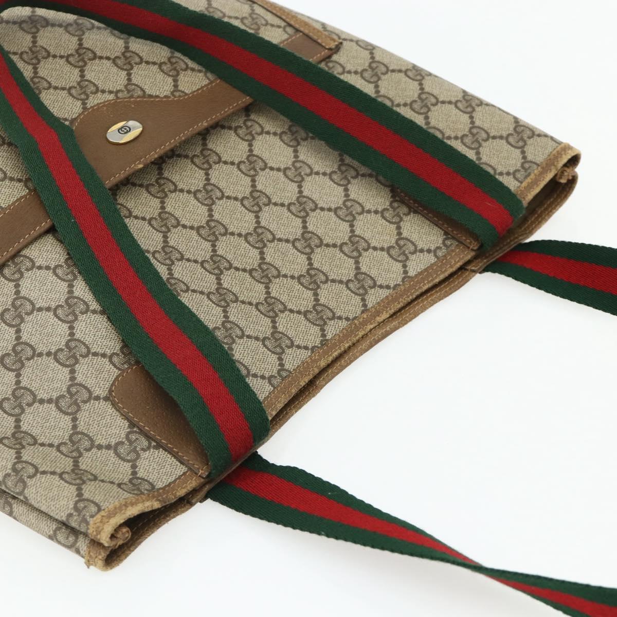 GUCCI GG Supreme Web Sherry Line Tote Bag PVC Beige Gold 39 02 003 Auth ka4157