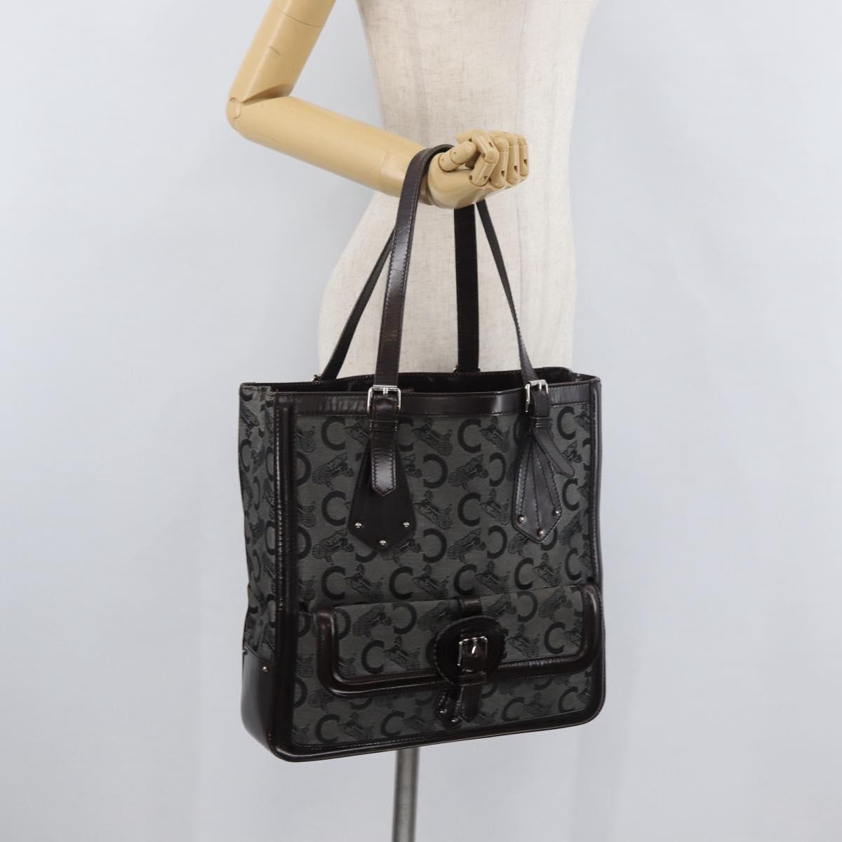 CELINE C Sulky Tote Bag Canvas Gray Silver Auth ka4159