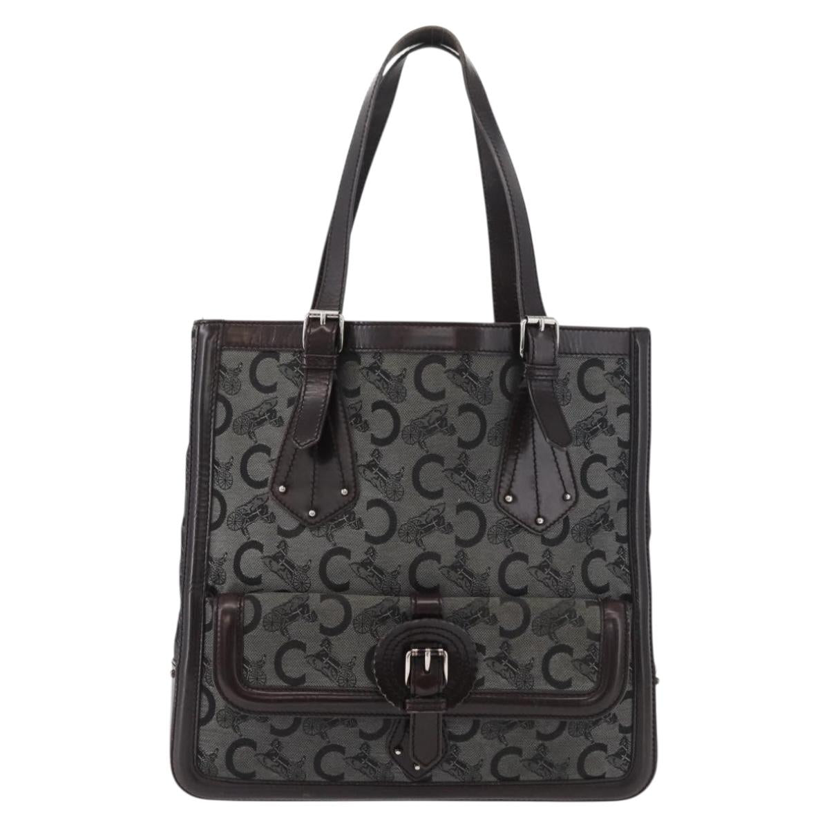 CELINE C Sulky Tote Bag Canvas Gray Silver Auth ka4159