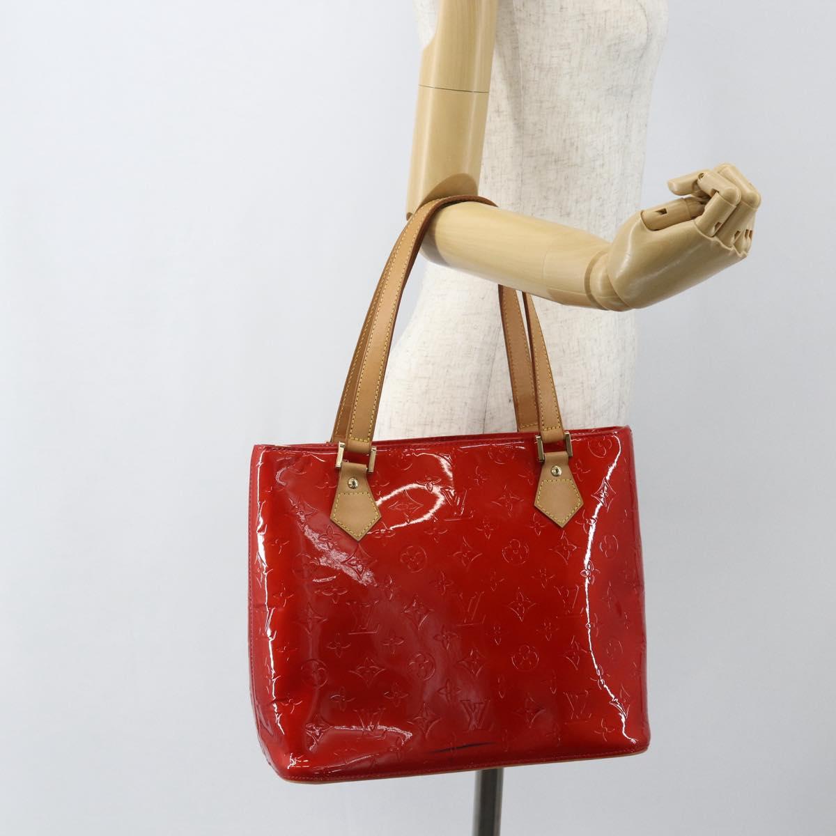 LOUIS VUITTON Monogram Vernis Houston Hand Bag Rouge M91092 LV Auth ka416
