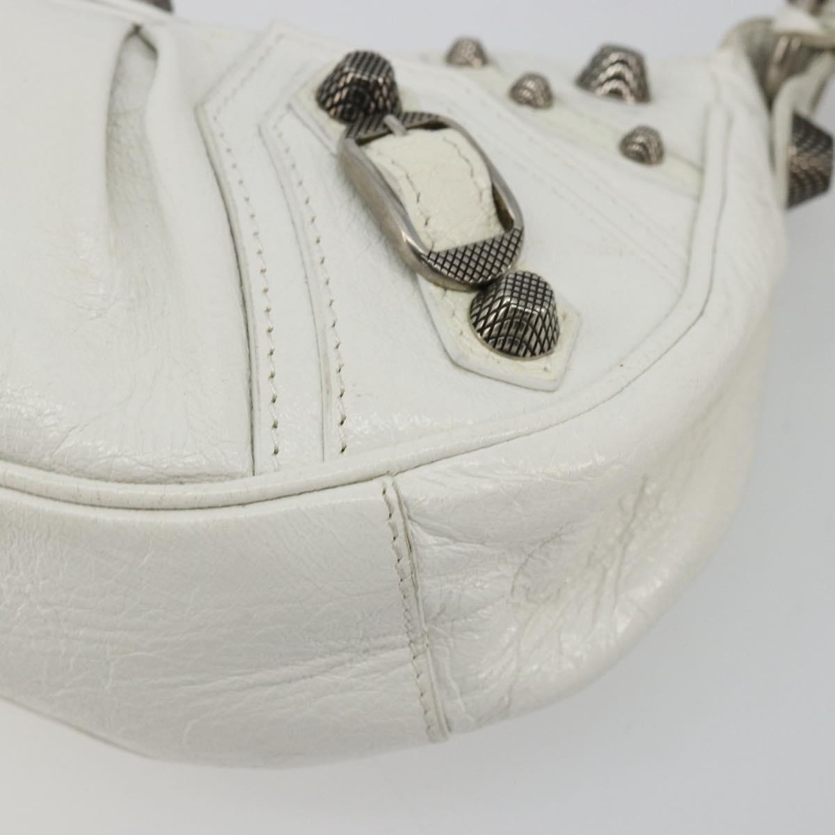 BALENCIAGA Luca Goal Shoulder Bag Leather White Silver 671309 Auth ka4167SAM