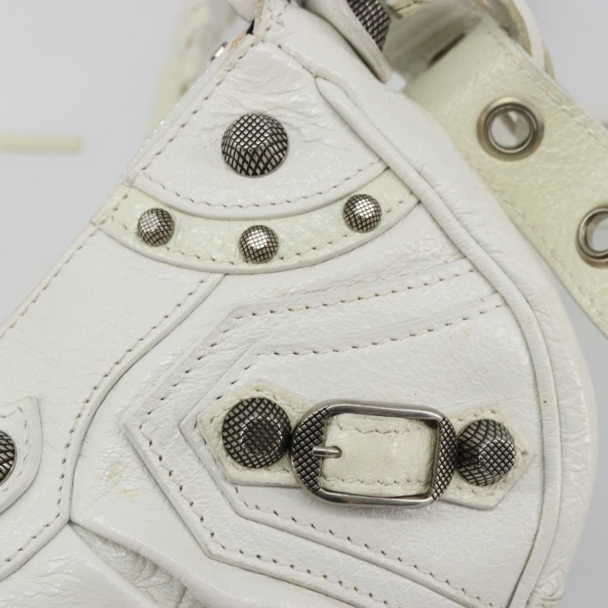 BALENCIAGA Luca Goal Shoulder Bag Leather White Silver 671309 Auth ka4167SAM
