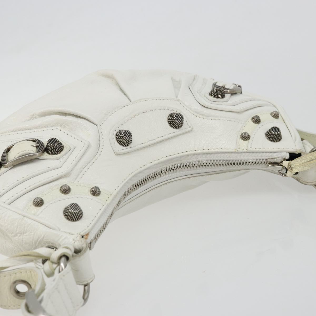 BALENCIAGA Luca Goal Shoulder Bag Leather White Silver 671309 Auth ka4167SAM